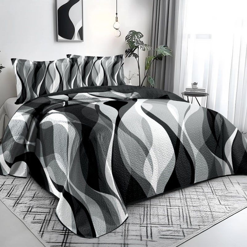 weesire Classic Line Pattern Bedding Quilt Queen Size Modern Grey Black and White Stripe Quilt with 2 Shams  Gray and White Comforter Sets Lightweight Breathable Bedspreads Coverlet  90''x96'' - Image 2